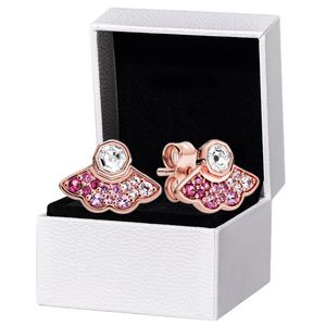 Rose Gold Pink Stone Fan Shape Stud -oorbellen voor Pandora 925 Sterling Silver schattige bruiloftsjuwelen voor vrouwen Vriendin Gift Designer Earring met originele boxset