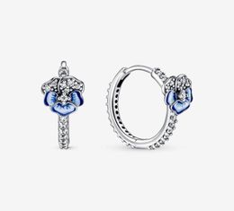 Rose Gold plaqué 100 925 Silver Silver Blue Pansy Flower Boucles d'oreilles Fashion Europe Europe Oreing Wedding Egagement Bijoux Acpes1421596