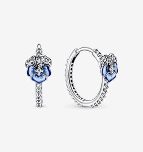 Roségouden vergulde 100 925 Sterling Silver Blue Pansy Flower Hoop oorbellen Fashion European Earring Wedding Egagement Sieraden Acces3419284