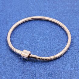 Bracelet à breloques en chaîne serpent plaqué or rose avec fermoir barillet convient aux bracelets Pandora européens breloques et perles