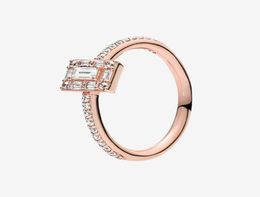 Anillo de bodas con diamantes CZ chapado en oro rosa, joyería de regalo para mujeres y niñas para anillo de halo cuadrado brillante de plata 925 con caja original 7392772