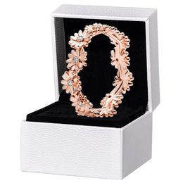 Anillo de corona de flor de margarita chapado en oro rosa Regalo de boda para mujer Caja original para Pandora 925 Anillos de diamantes de plata CZ