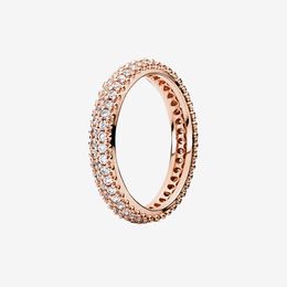 Plaqué or rose élégant pavé bande anneaux femmes cz diamant bijoux de mariage pour Pandora réel 925 bague en cristal d'argent avec boîte d'origine