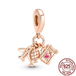 Rose Gold plaqué lié coeurs coeurs à pistolet Split Charm 925 Sterling Silver Perle Fit Original Pandora Bracelet Brick Bijoux Cadeau