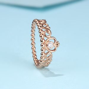 Bague diadème de princesse plaquée or Rose, bijoux Pandora, fiançailles, amoureux de mariage, bague de mode pour femmes