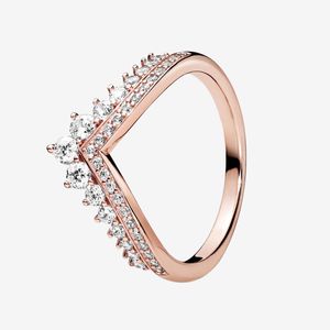 Bague princesse Wishbone plaquée or rose pour femmes et filles, bijoux de mariage pour Pandora, bagues en diamant CZ en argent sterling avec boîte d'origine