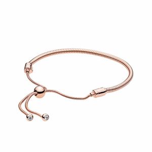 Rose Gold vergulde slangenketen Slider Bracelet Dames Wedding Geschenk sieraden met originele doos voor Pandora 925 Silver Charms Armbanden Set