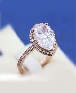 Rose Vergulde Sprankelende Teardrop Halo Ring Met Duidelijke Cz Fit Sieraden Engagement Bruiloft Liefhebbers Mode Ring Voor Dames2790424