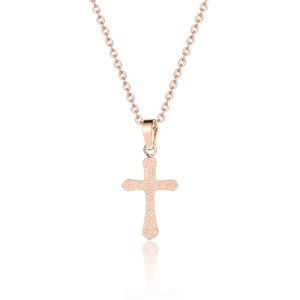Collier ras du cou avec pendentif croix en acier inoxydable plaqué or rose pour cadeau femme