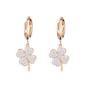Or Rose plaqué acier inoxydable quatre trèfle boucles d'oreilles bijoux coréens mode cristal pour femmes accessoires 2021 cerceau Huggie