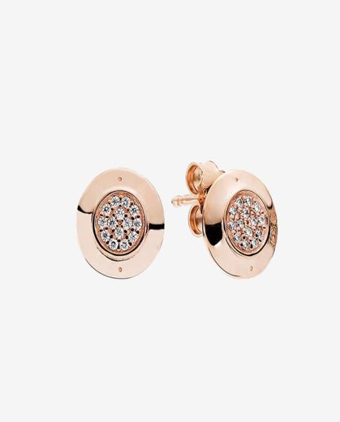 Boucles d'oreilles plaquées or rose Femmes Filles Bijoux de mode avec coffret original pour argent 925 CZ diamant pavé disque boucle d'oreille2332017