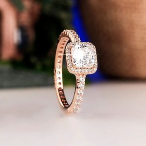 Rose Gold Plated Timeless Elegance Ring Fit Pandora Jewelry Compromiso Amantes de la boda Anillo de moda para mujeres