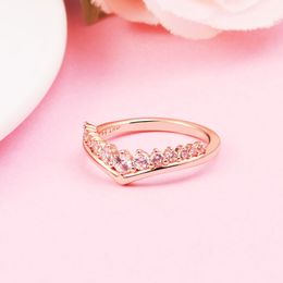 Rose Gold Plated Timeless Wish Floating Pave Ring Fit Pandora Jewelry Compromiso Amantes de la boda Anillo de moda