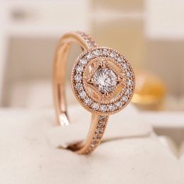 Rosévergoldeter Vintage-Allure-Ring mit klarem Cz, passend für Pandora-Schmuck, Verlobung, Hochzeit, Liebhaber, Modering