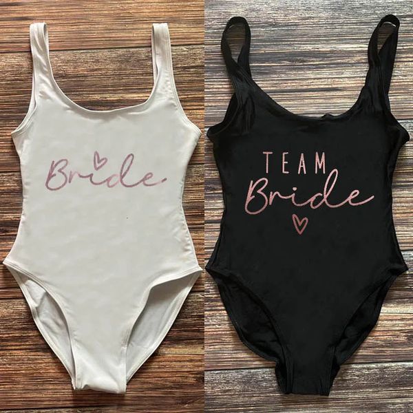 Rose Gold Print Bachelorette Party Swimsuit Women Team Bride Heart Printuu de traje de baño de traje de baño sexy de bodas sexy 240518