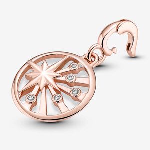 Dije de medallón de rayos de vida de oro rosa para Pandora, conjunto de dijes de plata de ley 925 auténtica, componentes para hacer pulseras de diseñador, colgante de collar con caja original