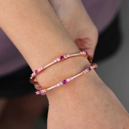 Rose Gold Red Pink White CZ Open Manchet Bangle Armband voor Dames Pinky White Fashion Bangles 58-60mm Q0720