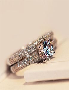 Anneau en or rose 2pcset anneaux de fiançailles princesse pour femmes Anneaux de mariage de mariage Taille accessoire 6101020739