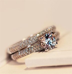 Bague en or Rose 2PCSSet princesse bagues de fiançailles pour femmes bijoux de mariage anneaux de mariage accessoire taille 6108655274