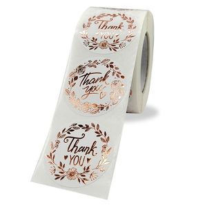 Rose Gold Round Etiketten Handgemaakte Kraftpapier Bronzing Verpakking Sticker Candy Dragee Tassen Geschenkdoos Bruiloft Dank Sticker 500 Stks