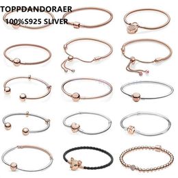 Roségouden S925 Silver Hart-Vormige Basic Chain Fit Original Charm Pandorer Snake Bot Bracelet voor vrouwen DIY-sieraden Making 220121249N