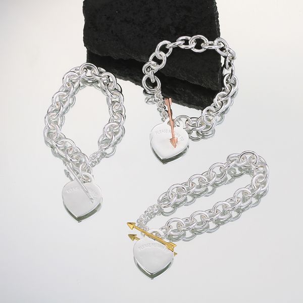 Rose Gold Sier Designer Bijoux Bracelet Chaînes Link Jewellery Coeur Colliers Bracelets For Women Set Men Custom Love ARROW T MEDIAGE FILL GIRL