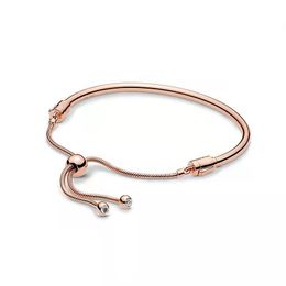 Rose Gold Slide Bangle Bracelet para Pandora Real Sterling Silver Wedding Party joyería de diseñador para mujeres Girlfriend Gift Charm Bracelets con caja original Set