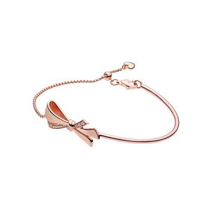 Rose Gold Sparkling Bow Slider armbanden met originele doos voor Pandora Real Sterling Silver Hand Chain Women Wedding Sieraden Gift Bracelet Set