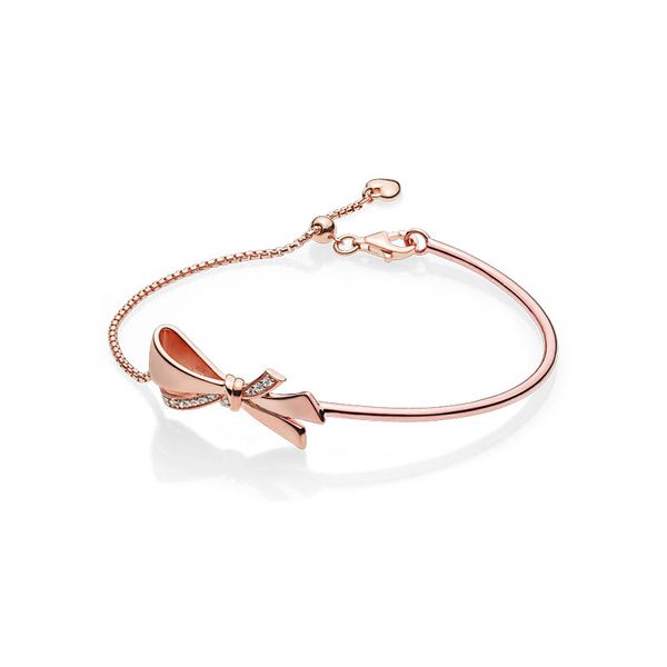 Bracelet Bowknot étincelant en or rose pour Pandora 925 bijoux de mariage en argent sterling pour femmes Bracelet de créateur de chaîne à main avec boîte d'origine