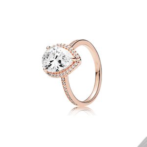 Rose Gold Sparkling Teardrop Halo Ring voor Pandora 925 Sterling Silver Wedding Designer Jewelry For Women Girlferen Gift Love Rings met originele retailbox set