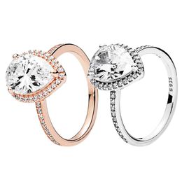 Rose Gold Sparkling Teardrop Halo Ring Women's Wedding Gift designer Sieraden voor Pandora Sterling Silver Engagement Gift Ringen met originele doos
