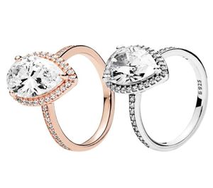 Or rose étincelante en larme halo ring women039s de mariage de mariage bijoux de créateur pour p sterling argent gifle de fiançailles 7293194