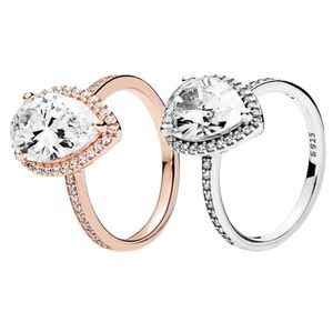 Rose Gold Sparkling Teardrop Halo Ring Women039s Huwelijkscadeau designer sieraden voor p Sterling zilveren verlovingscadeau Ring7712714