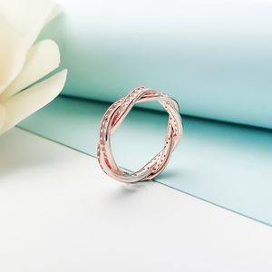 Anneau de lignes torsadées scintillantes en or rose pour femmes filles bijoux de cadeau de mariage pour pandora 925 bagues de fiançailles en argent sterling avec boîte d'origine