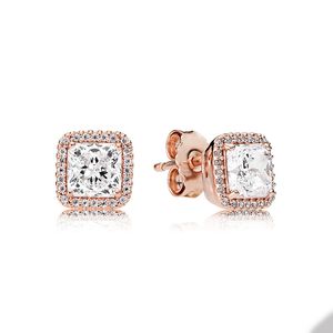 Rose Gold Square CZ Diamond Stud Earring voor Pandora 925 Sterling Silver Wedding Party oorbellen sieraden voor vrouwen vriendin geschenkontwerper oorrang met originele doos