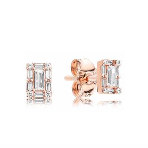 Boucles d'oreilles halo carrées en or rose avec boîte d'origine pour Pandora 925 bijoux de mariage en argent sterling pour femmes filles CZ diamant petite amie cadeau boucle d'oreille de créateur