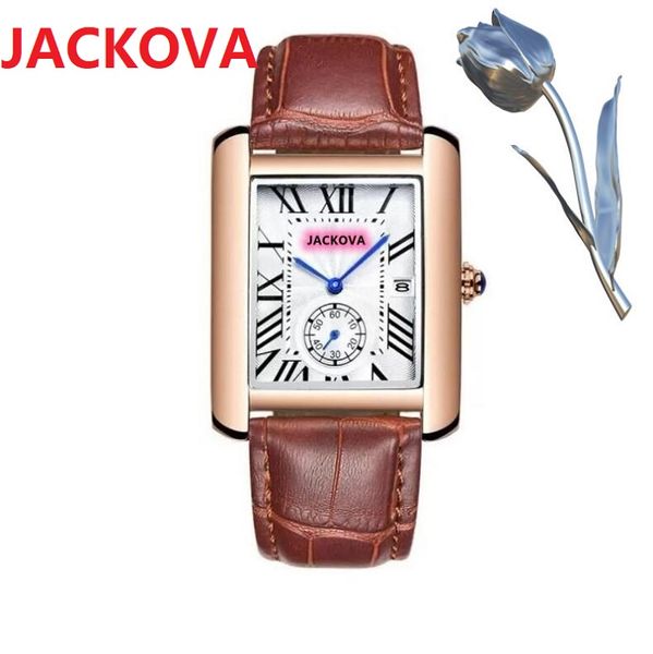 Rose Gold Square Quartz Battery Watch Fashion Lovers Men Femmes Silver Tank Tank Wrists Couples Unisexe Valentin cadeau Luxury Red Black Leather Business Business