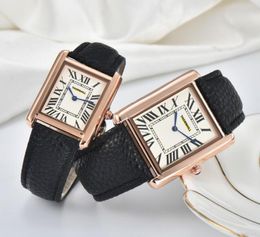 Rose goud vierkant quartz horloge modeliefhebbers mannen vrouwen horloges zilveren tank polshorloges voor dames Valentijn geschenken paar ultradunne luxe lederen zakelijke klok
