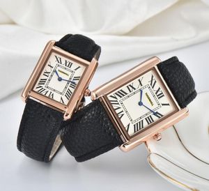 Montre à quartz carrée en or rose Amoureux de la mode hommes femmes montres montres-bracelets en argent pour dames Cadeaux de Saint-Valentin couple horloge d'affaires en cuir de luxe ultra mince
