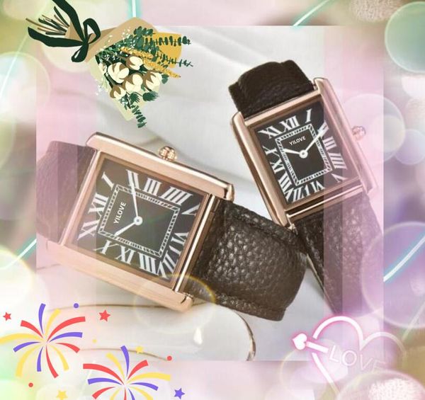 Rose Gold Square Quartz Watch Fashion Lovers Men Women Watches Watches Sier Tank Wall Watches para hombres Valentín Valentín Regalos Dropshipping de cuero Reloj