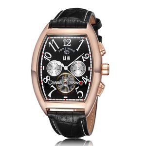 Rose Gold Square Skeleton Mechanical Watch Men Automatische zelfwind lederen band polshorloge Male relogio masculino polshorloges 281N