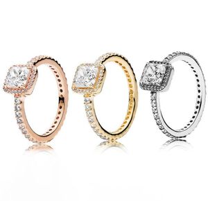 Rose Gold Square Sparkle Halo Ring met originele doos voor p echte sterling zilveren bruiloftsfeest sieraden voor vrouwen vriendin cadeau cz diamanten ringen2549088