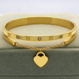 Pulseras de acero inoxidable de oro rosa, brazaletes de corazón femenino para siempre, pulsera con dijes de marca para mujer, joyería famosa