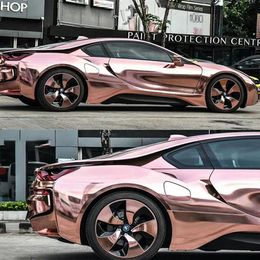 Rose Goud Rekbaar Chrome Car Wrap Vinyl Met Luchtbel Flexibele Voertuig Auto Die Folie Wrapping Maat 1 52 20M Roll251m