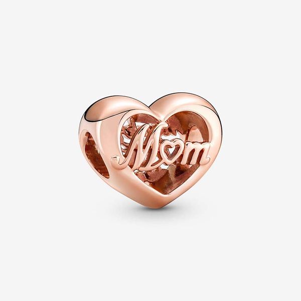 Or rose Merci Maman Coeur Charme Véritable Argent Sterling Charms Ensemble Designer Bracelet Faisant Des Composants Collier Pendentif Charmes D'amour avec Boîte D'origine