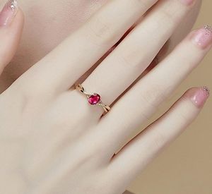 Rose Gold Tone Fashion Red Crystal Ruby Gemstones Diamonds Rings For Women Con beknopte sieraden Bijoux Bague Party Anniversary Gifts2144426