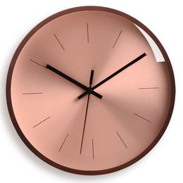 Horloge murale en or Rose horloges murales en métal De luxe montre De conception Simple salon Quartz silencieux Reloj De Pared décoration De la maison 14 pouces
