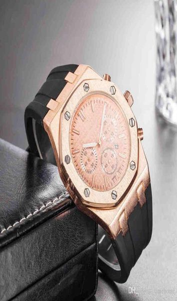 Rose Gold Watch Black Rubber Strap Mens Business Casual Caliber 36 Fashion Watch Band 22 mm Sports Man Watches WRI2665408