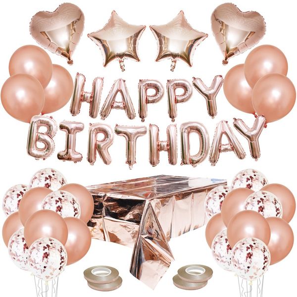 Globos de fiesta de boda de oro rosa Globo de papel de aluminio con letras de feliz cumpleaños Baby Shower Aniversario Evento Partys Decoración Suministros 0149