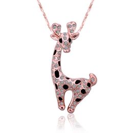 Collier de bijoux en cristal blanc or Rose pour femmes DGN522 girafe colliers pendentif en or 18 carats avec chaînes 282A